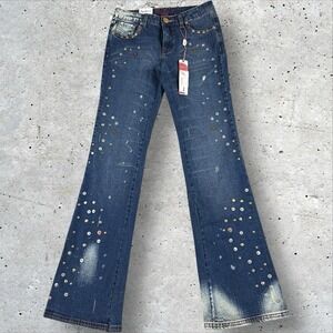 Vtg Y2K Deadstock Pepe Jeans‎ Low Rise Flare Riveted Grommet Buckle Back Sz 32